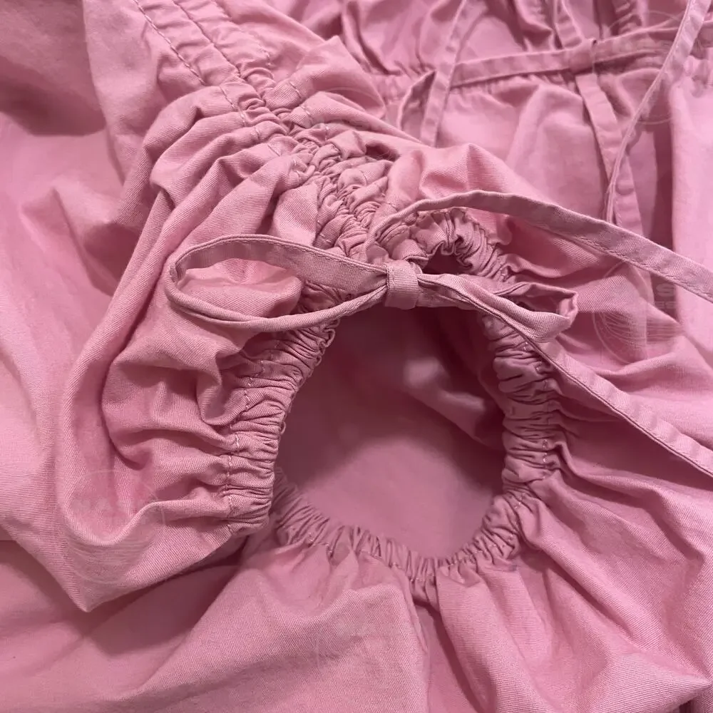 STAUD M Shelby Top Pink | Feminine Peplum, Bows Balloon Puff Cottage Blouse $275